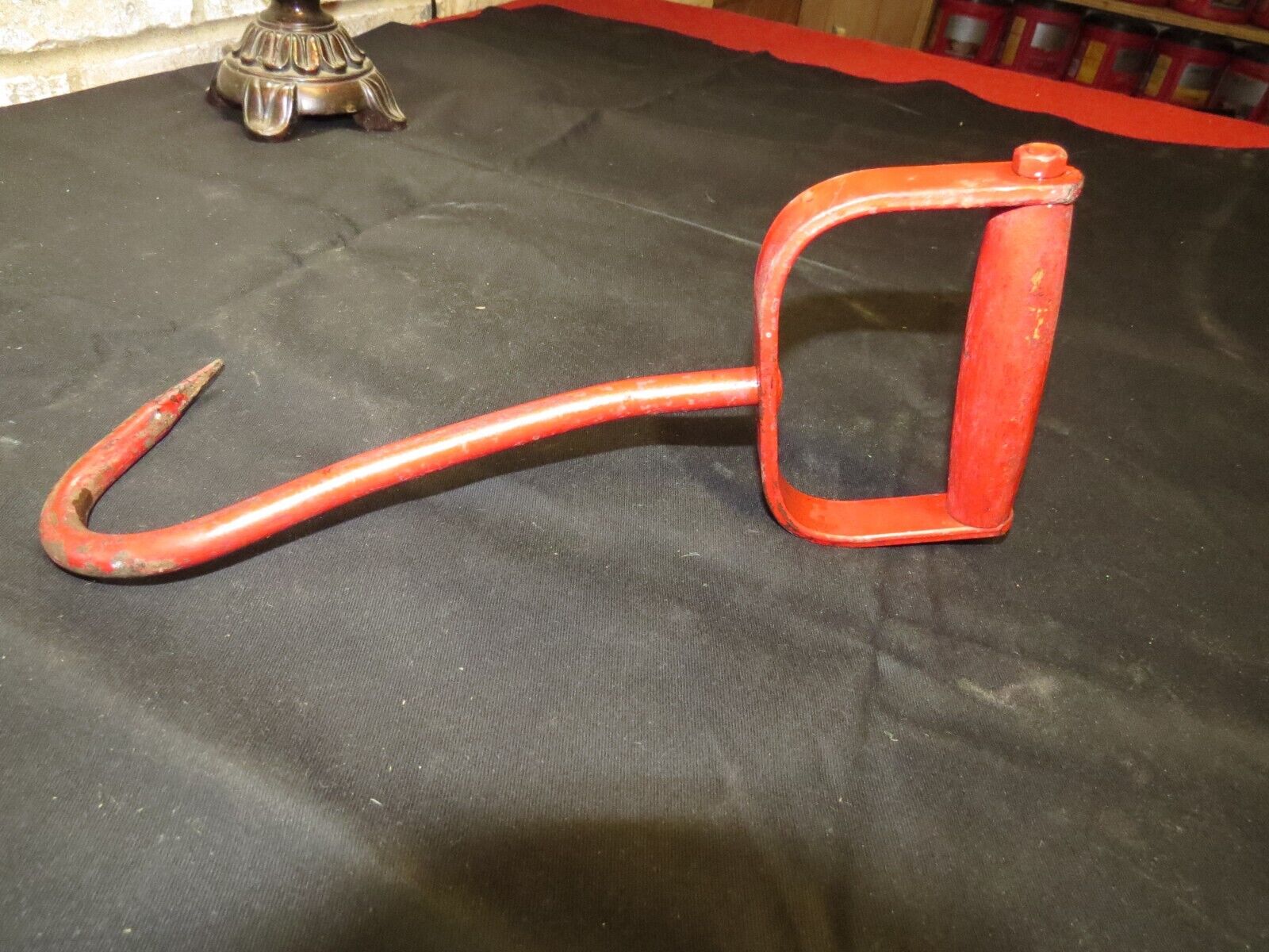 Vintage Red Hay Bale Hook - Wood Handle - Primitive Tools