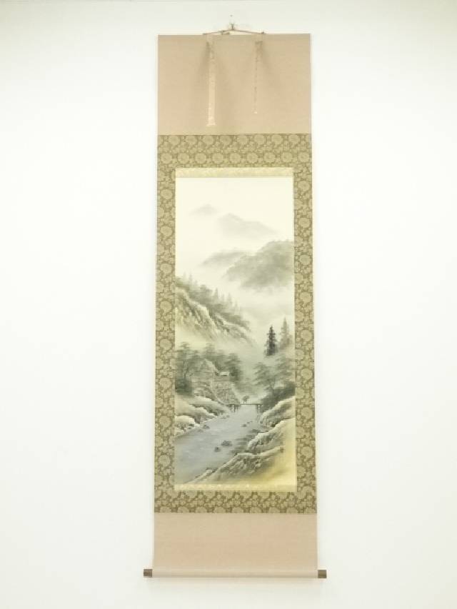 [Japanese Kakejiku] Calligraphy And Painting By Motofune Hirano Mountain Stream