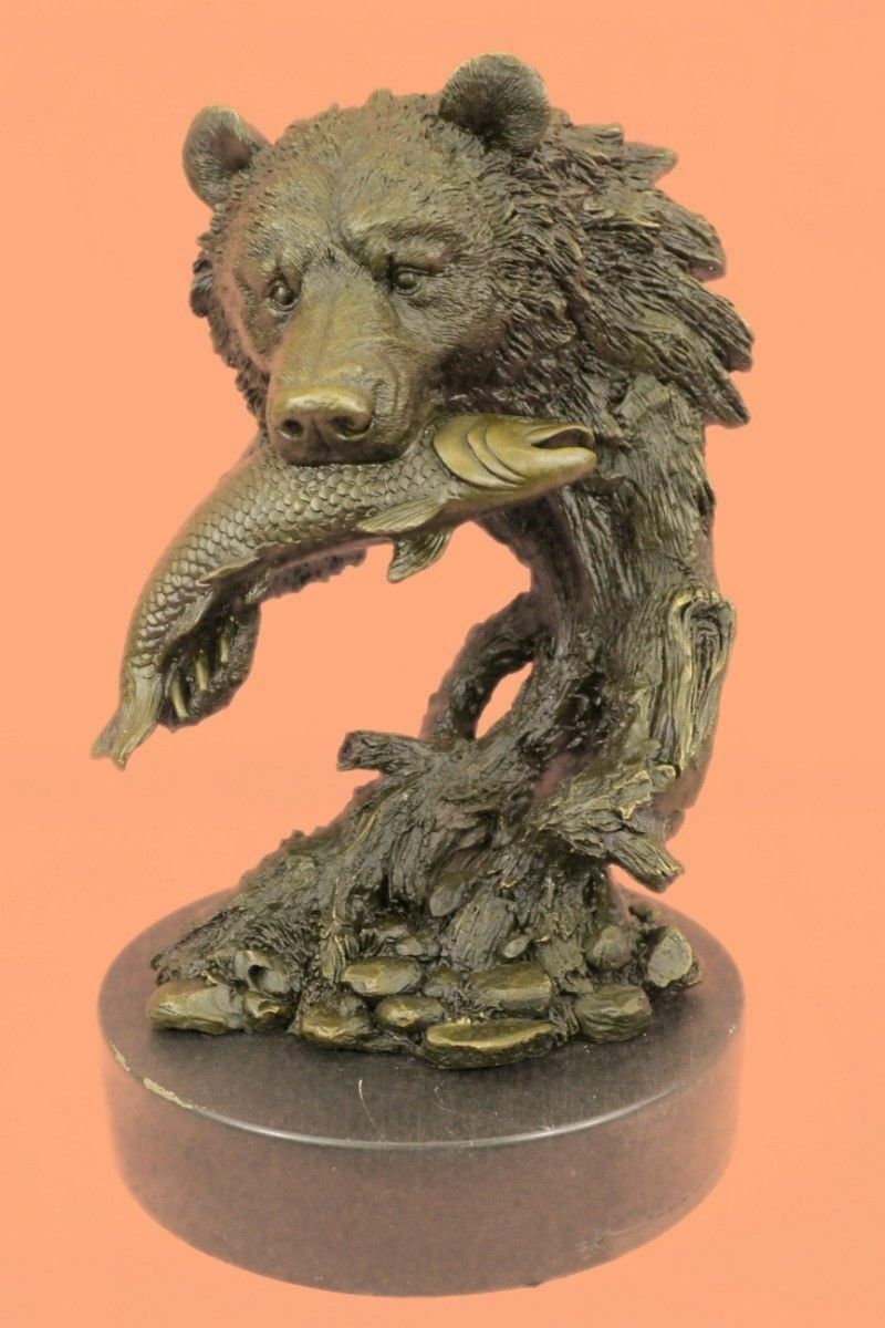 Bronze Sculpture Sculpture sign.Milo Bear with Fish on base NEW Figurine Figure