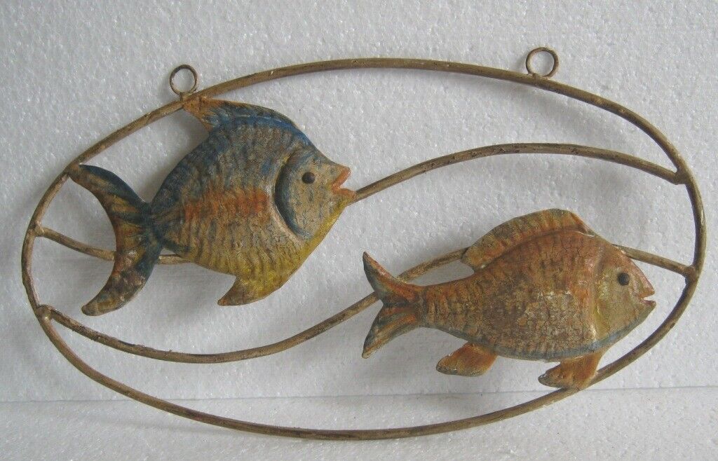 TWO FISH TRADE / STORE DISPLAY ADVERTISEMENT SIGN FRAMED , WALL HANGING 