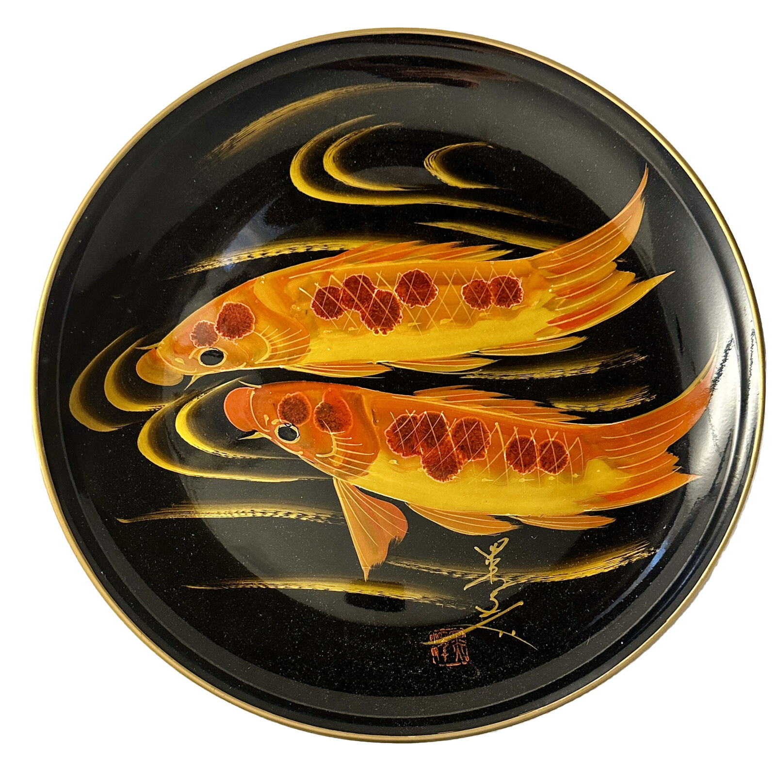 Vintage River Koi Fish Platter Plate Large Hand Painted Japanese Decorative
