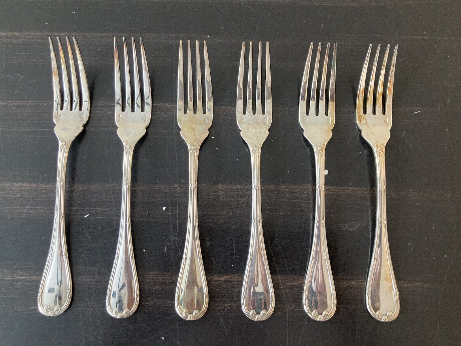 1-5 Fish Forks Christofle Rubans sterling silver French flatware Louis XVI
