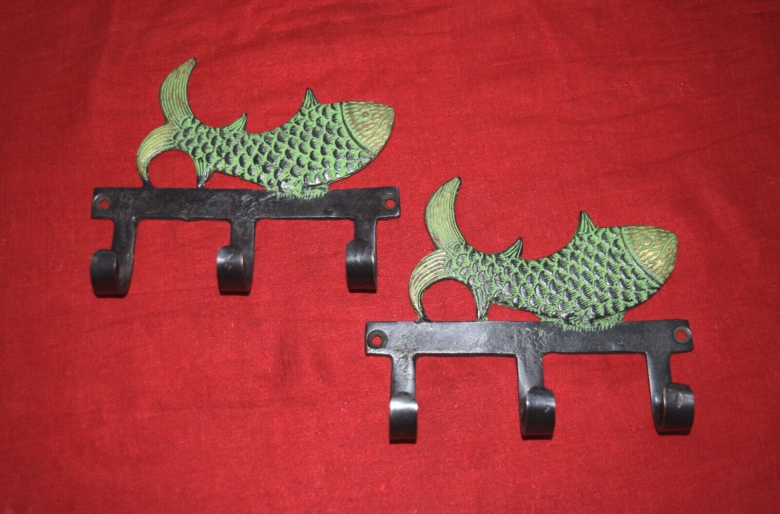 Brass Whale Shape Hook Set of 02 Pieces Fish Design Triple Wall Hook EK604   