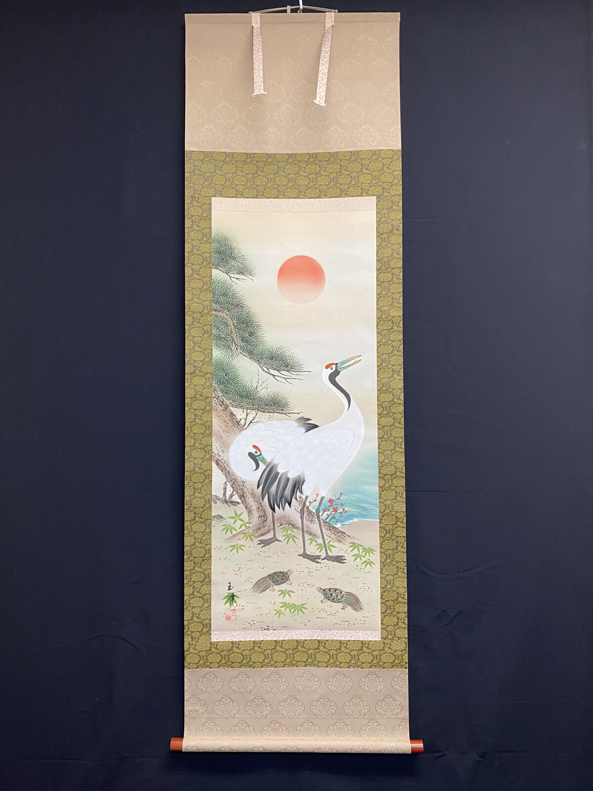 Sunset Crane Kakejiku by Gyokuho, Pine & Stream Scene, Boxed
