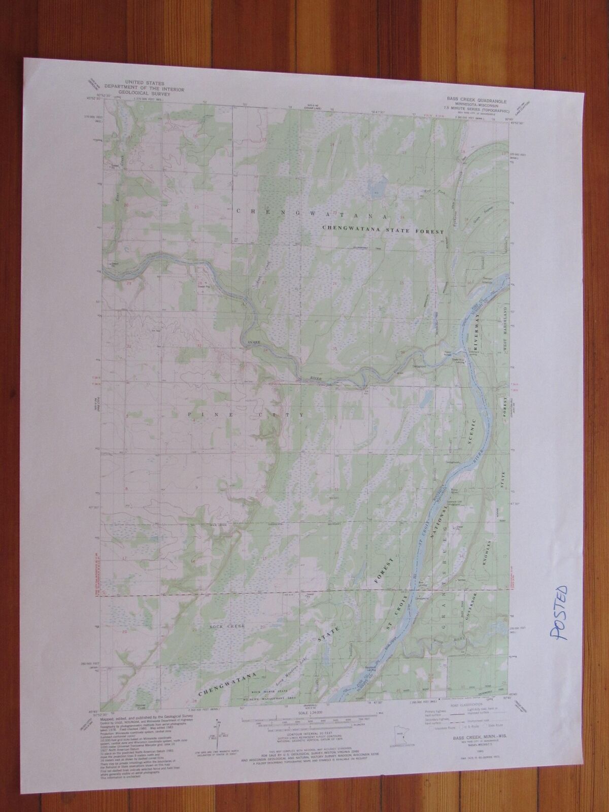 Bass Creek Minnesota 1984 Original Vintage USGS Topo Map