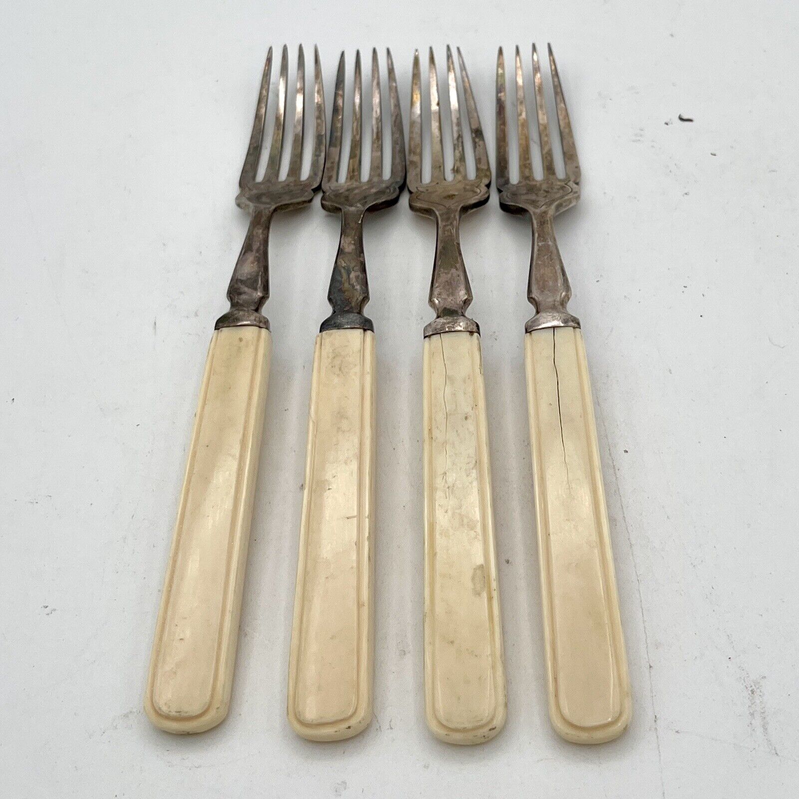 Set Of 4 Mappin and Webb Fish Forks Bone Handle M&W