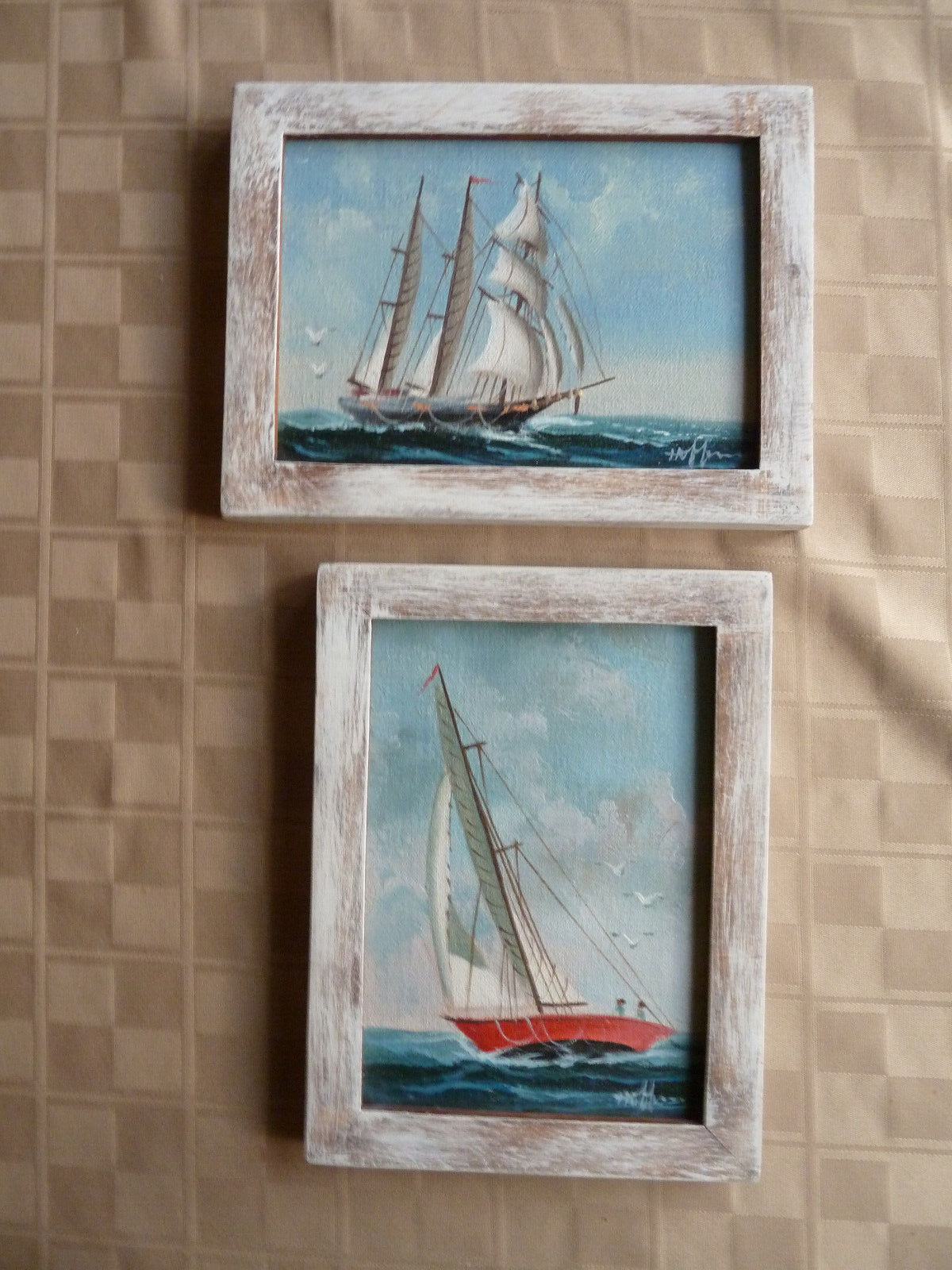 HOFFMAN FISHING SAIL BOAT ORIGINAL OIL ON CANVAS SEASCAPE SMALL PAINTINGS