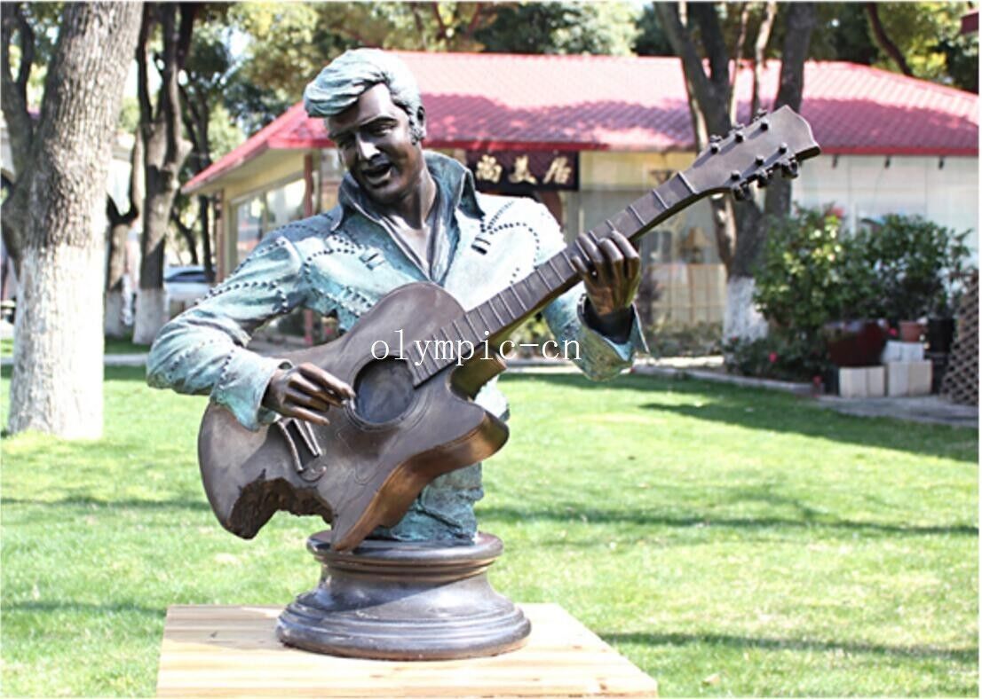 24''Bronze art sculpture famous rock music Elvis Presley play bass guitar statue
