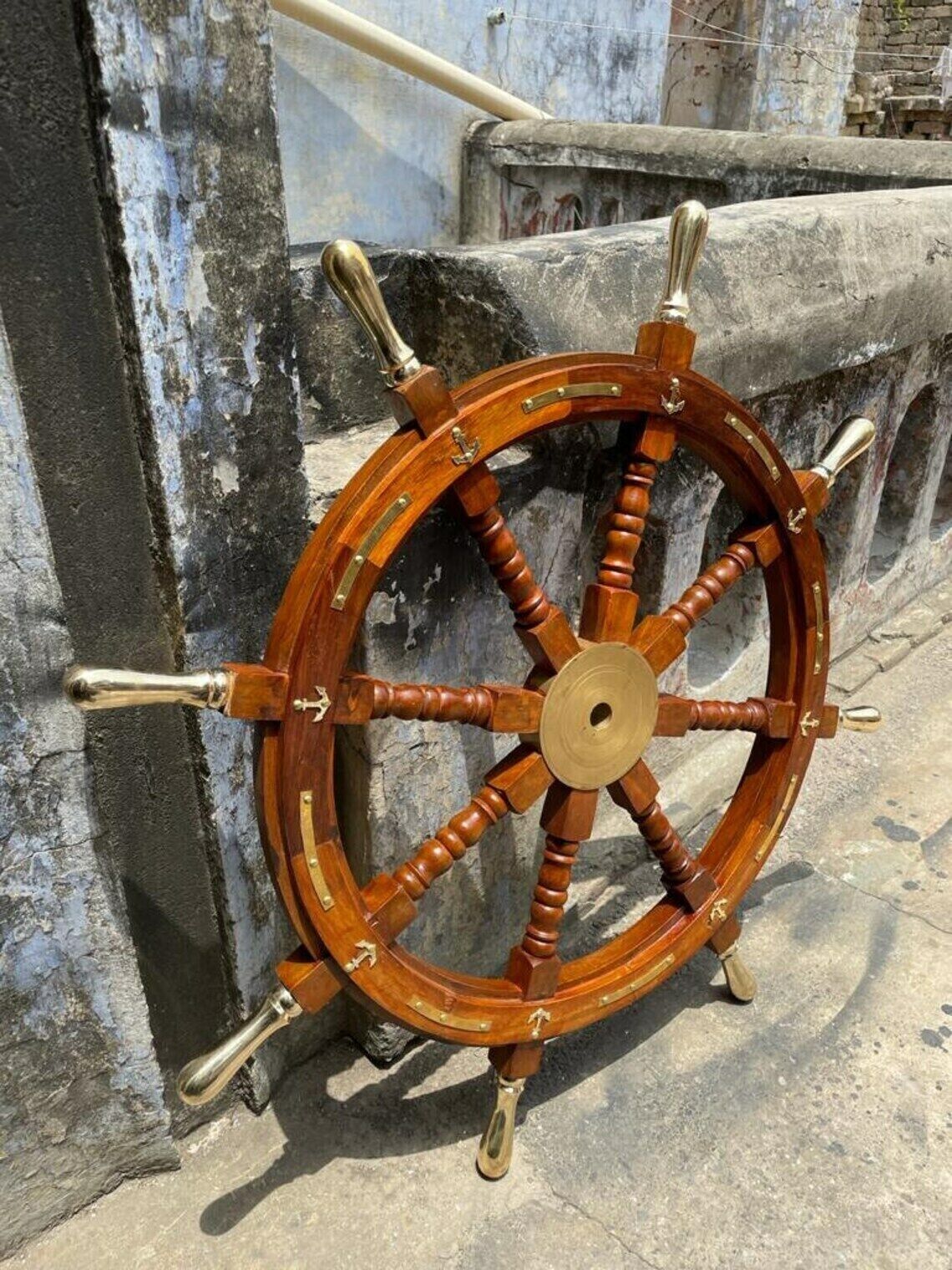 36 Inch Wooden Ship Steering Wheel with Brass Handle for Boat,Ship Steering Item