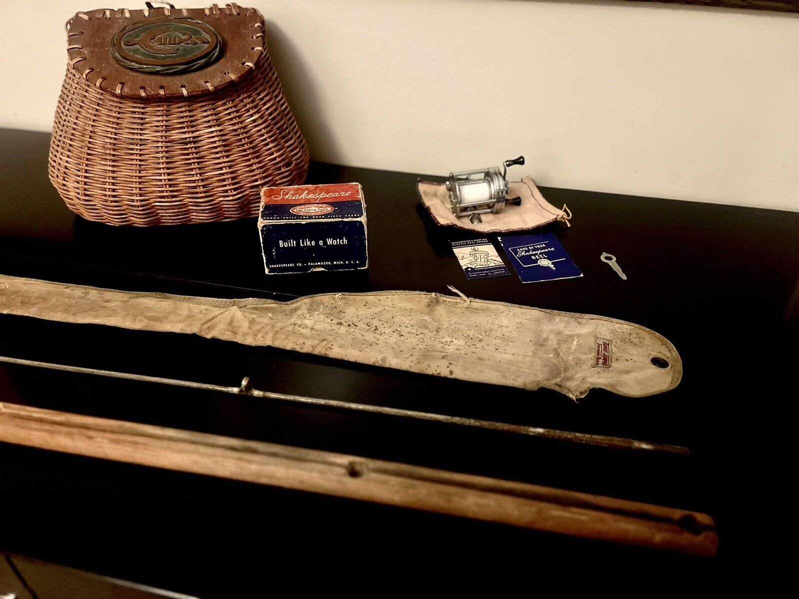 Antique Fishing Rod, Reel & Creel