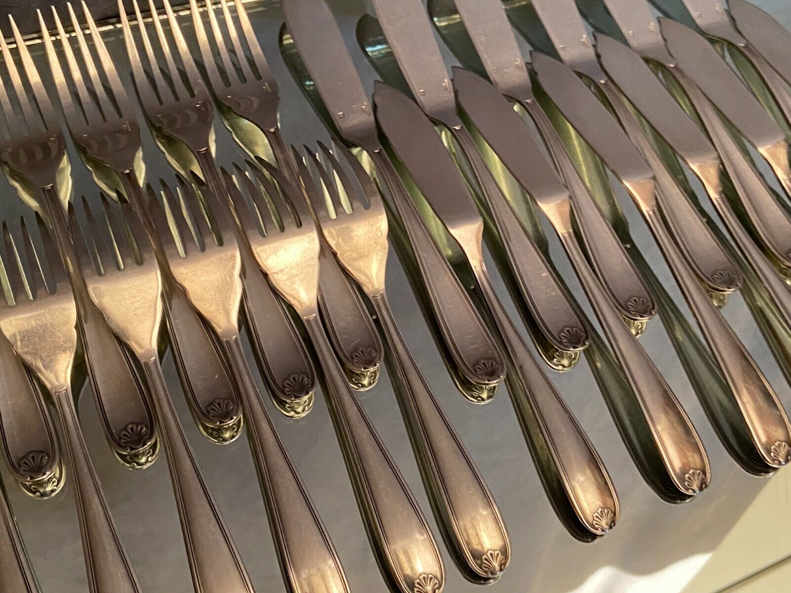 12 Knives Forks Fish Shell Louis XV Metal Silver Christofle