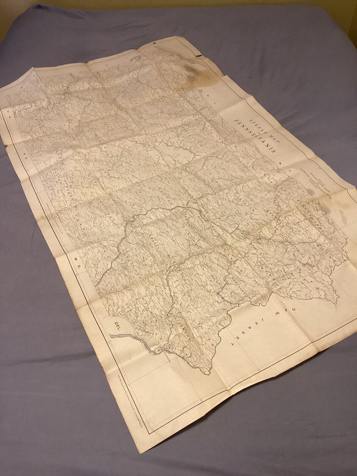 55” Large 1930 STREAM Map of Pennsylvania PA Antique Topographic Geologic Survey