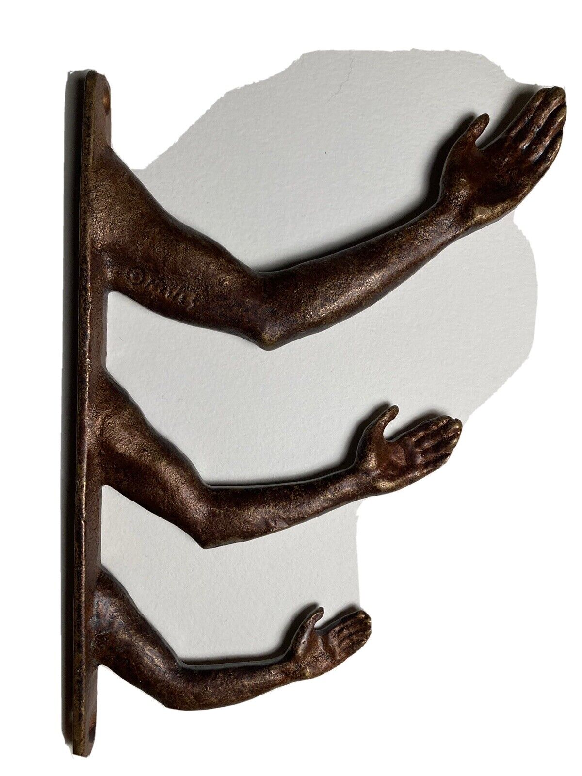 Scott Nelles Bronze 3 Arm Coat Hook Hanger Vintage HUMAN HAND AND ARM