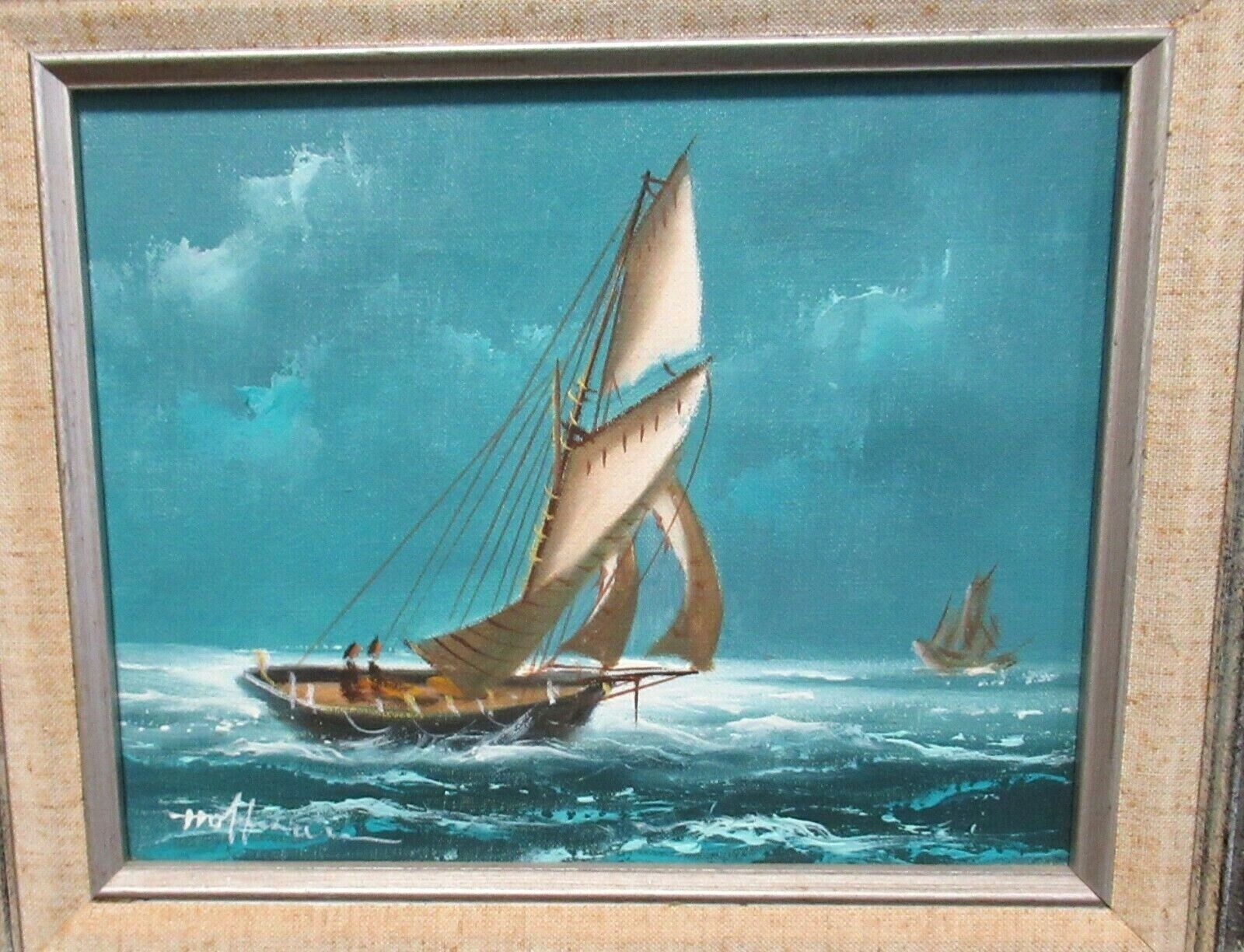 HOFFMAN FISHING SAIL BOAT ORIGINAL OIL ON CANVAS SEASCAPE PAINTING 
