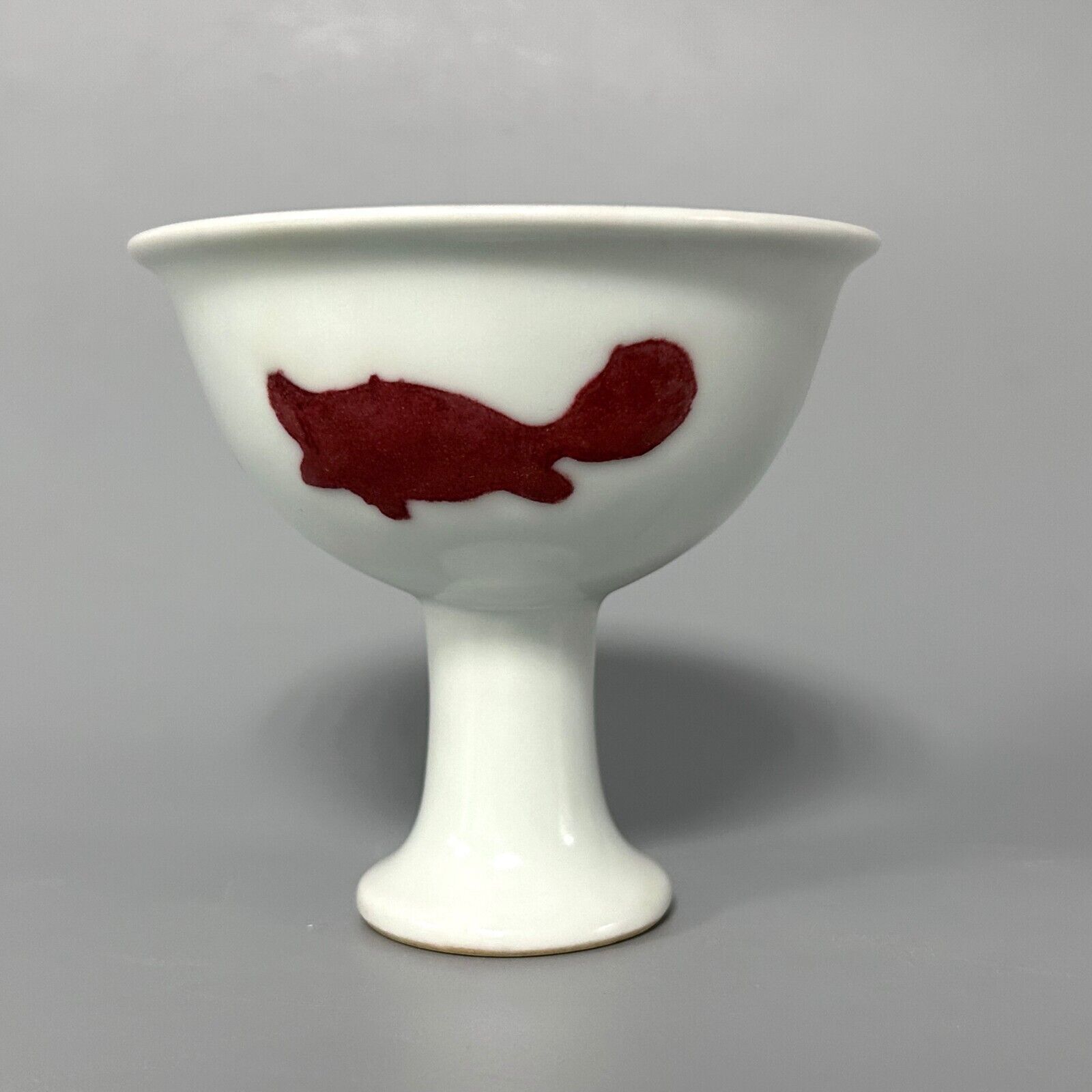 Ming Xuande Underglaze Red Three Fish Tall Footed Bowl Ancient Chinese Porcelain