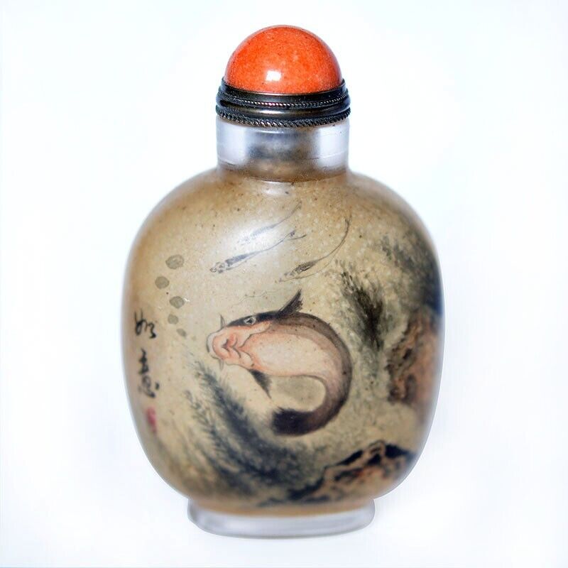 Chinese Glass Water grass fish Picture Snuff Bottle