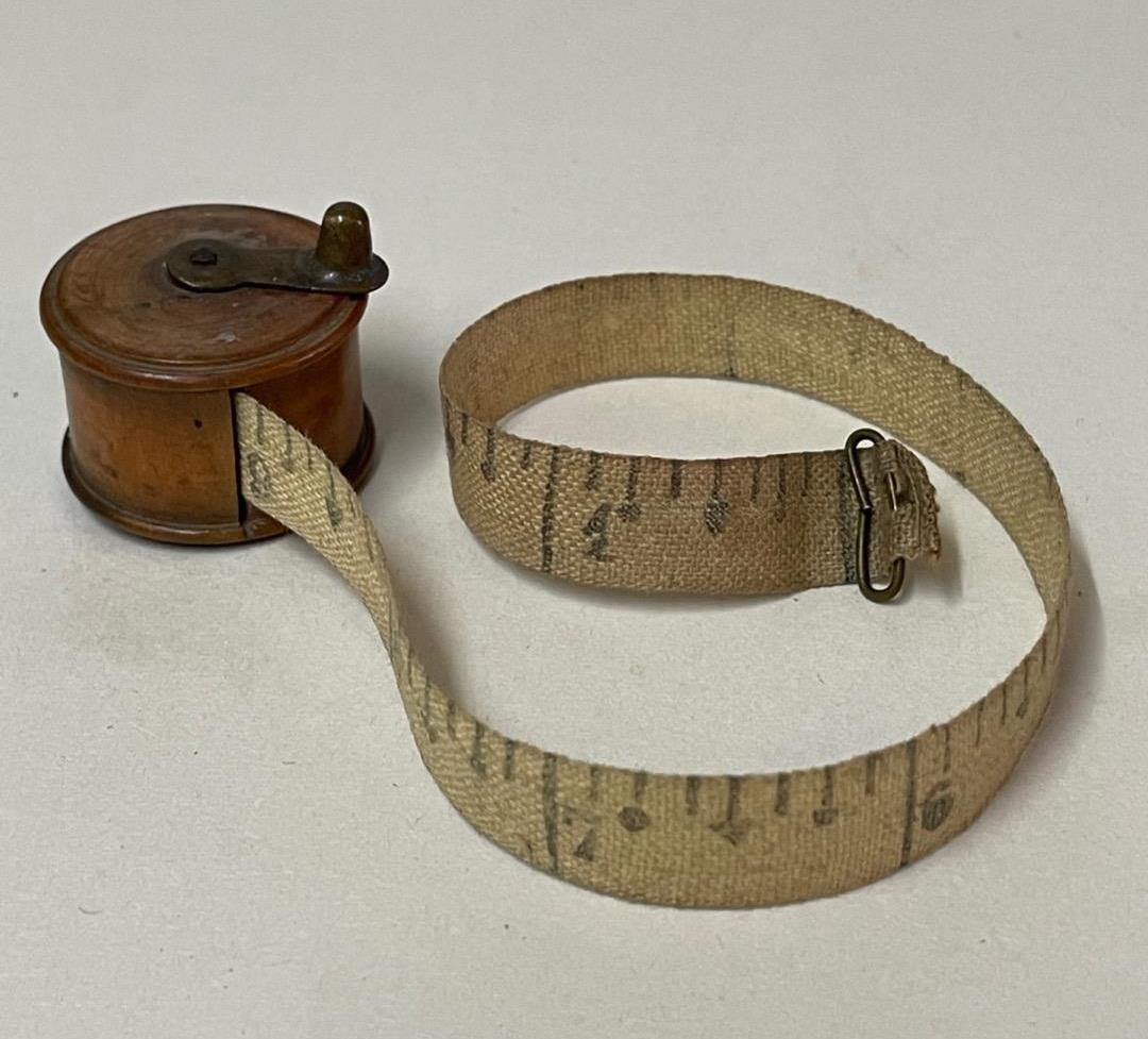 Victorian Antique Box Wood Miniature Fishing Reel Sewing Measuring Tape Measure