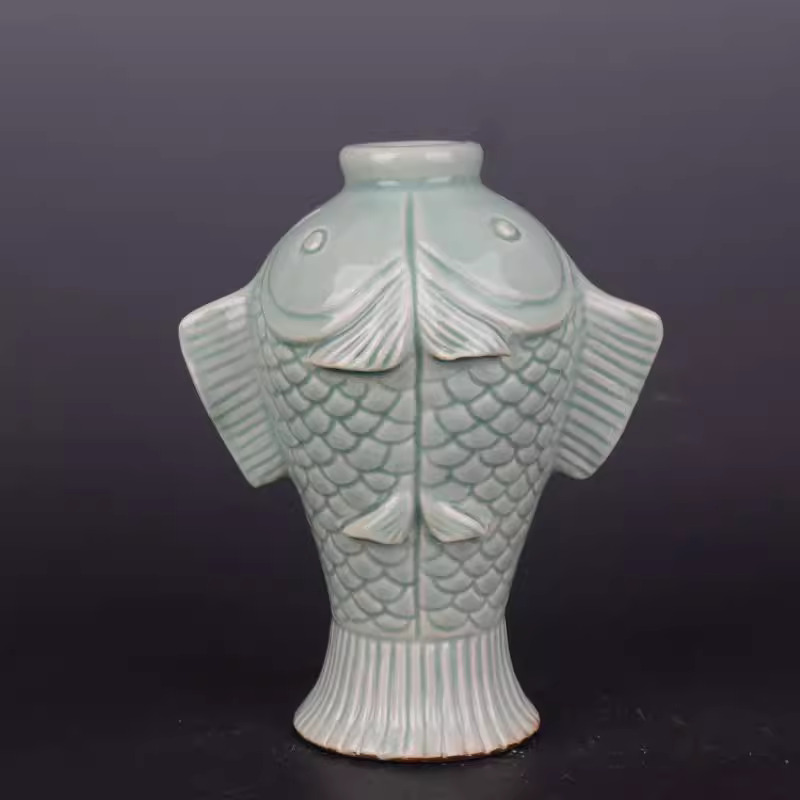 Beautiful Chinese Hand Painting Lake field kiln Porcelain Fish Vase