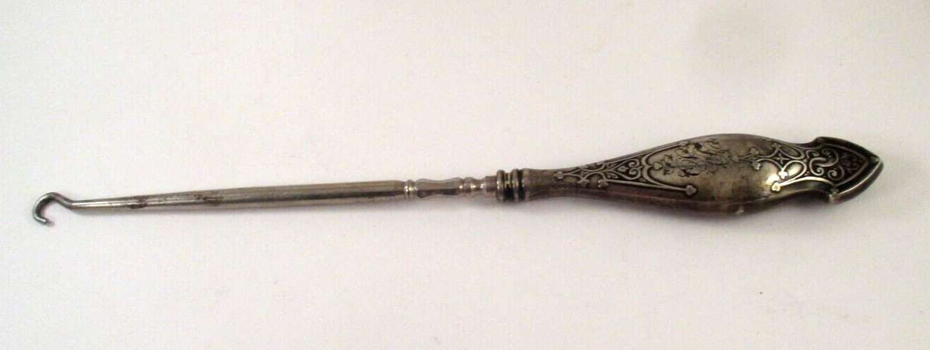 ANTIQUE Vtg F&B FOSTER & BAILEY STERLING SILVER HANDLE BOOT BUTTON HOOK 8-3/4\
