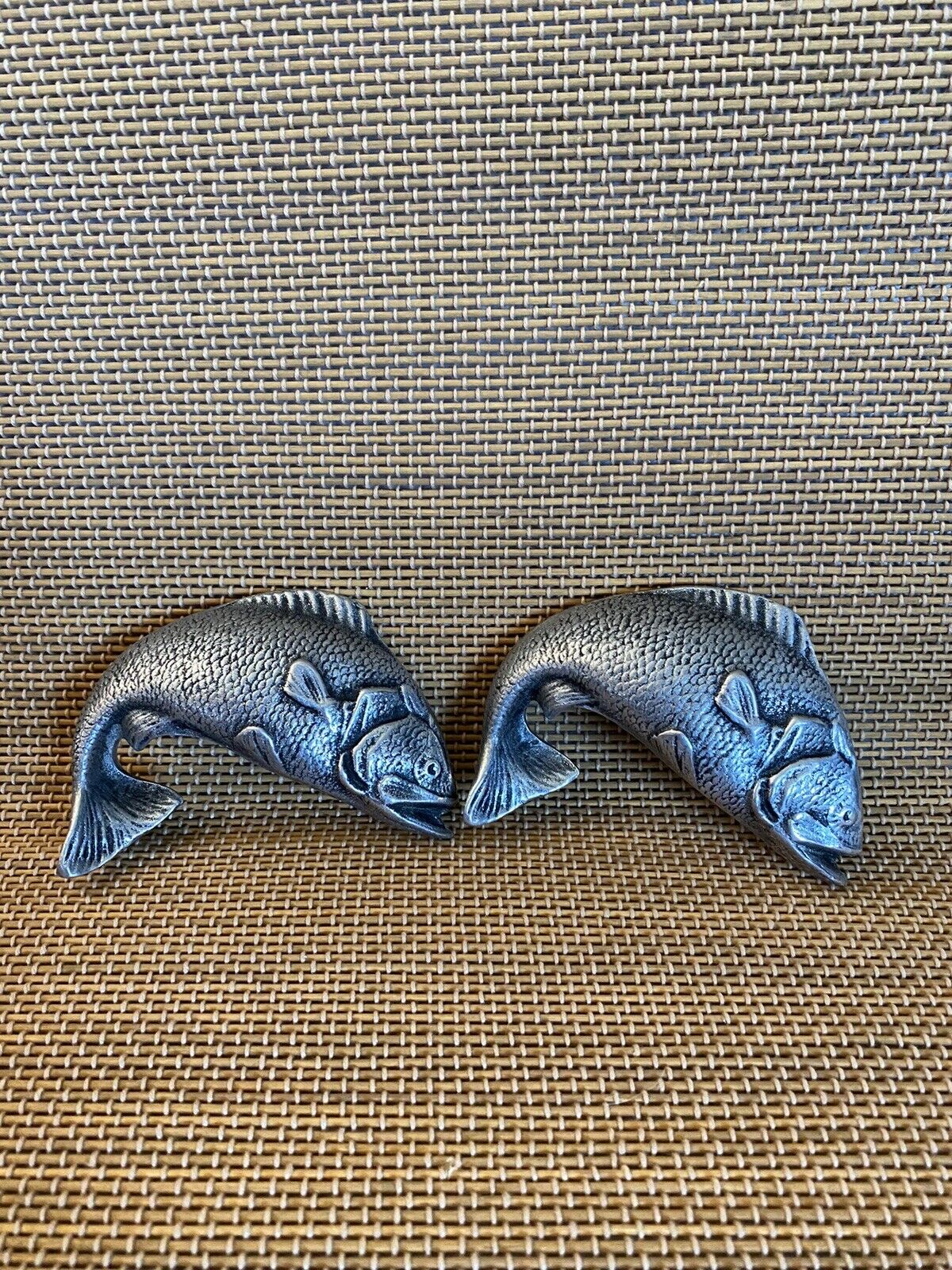 Pewter Bass Fish Drawer Pulls Approx 5” X 5” Set Of 2