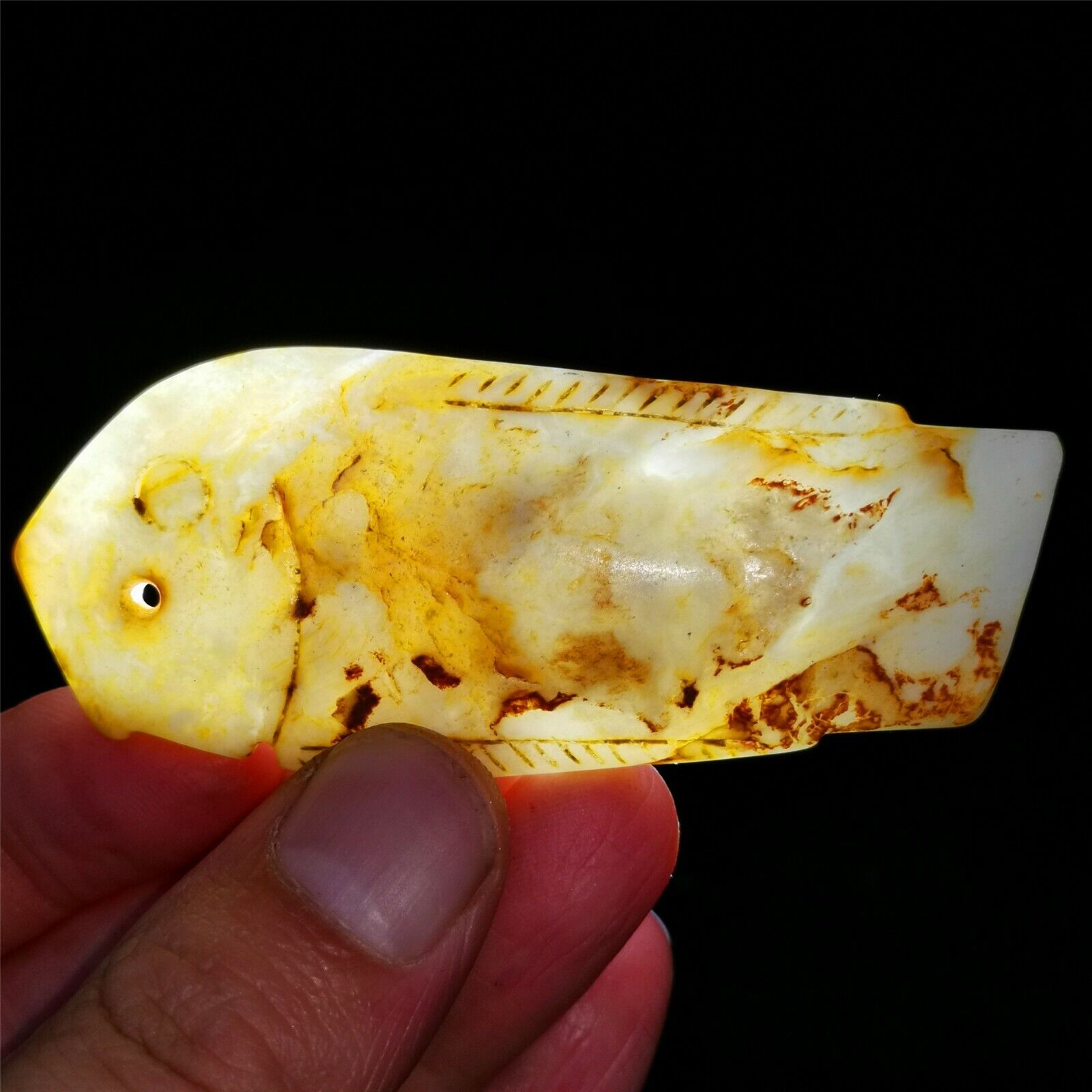 Chinese old rare hetian jade Jadeite hand-carved pendant necklace fish