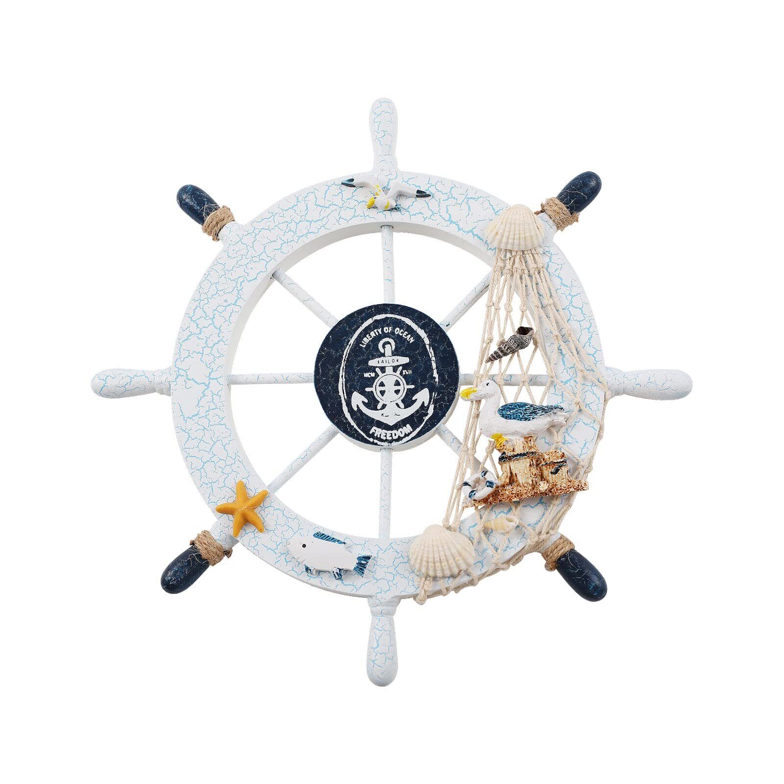 Boat Steering Wheel Decor - 11 Inch Wooden Rudder Wall Decoration Steering Wh...