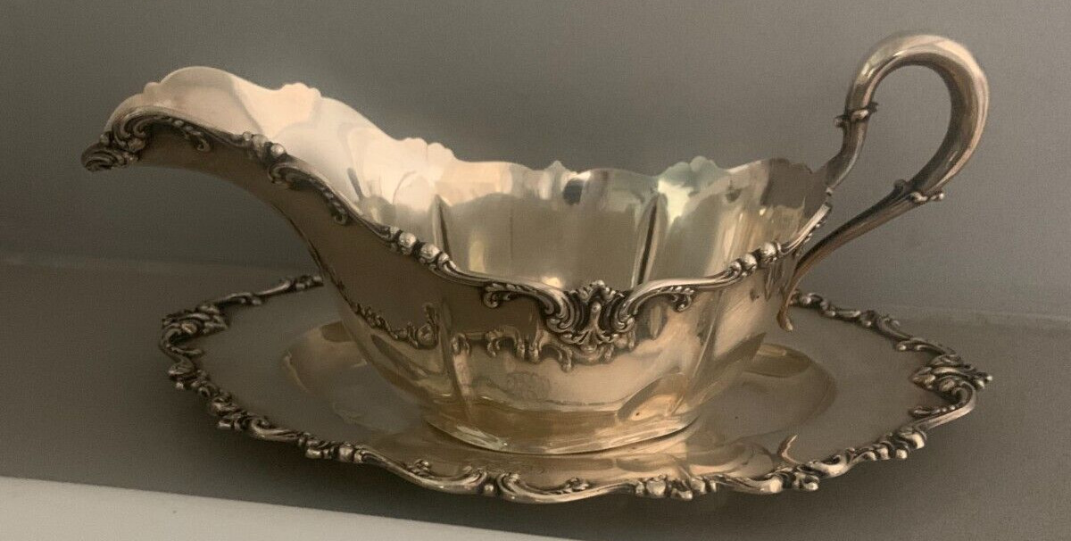 Vintage Wallace Sterling Silver Gravy Boat & Tray