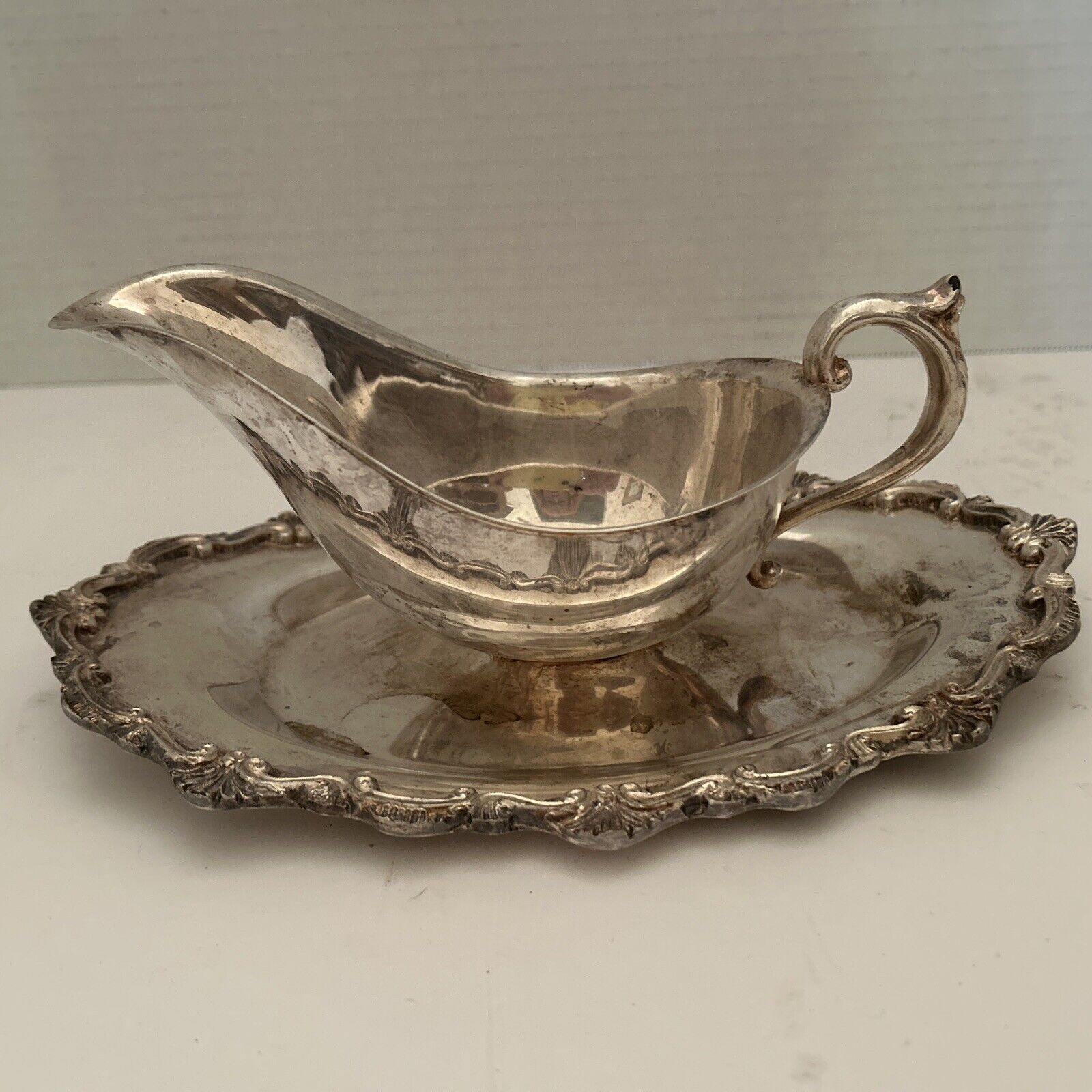 Silver Gravy Boat with Attached Underplate