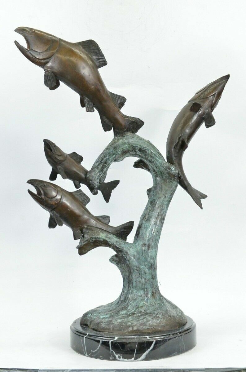 French Art Deco bronze sculpture of 4 trout fish by Marius Signed Figurine Decor