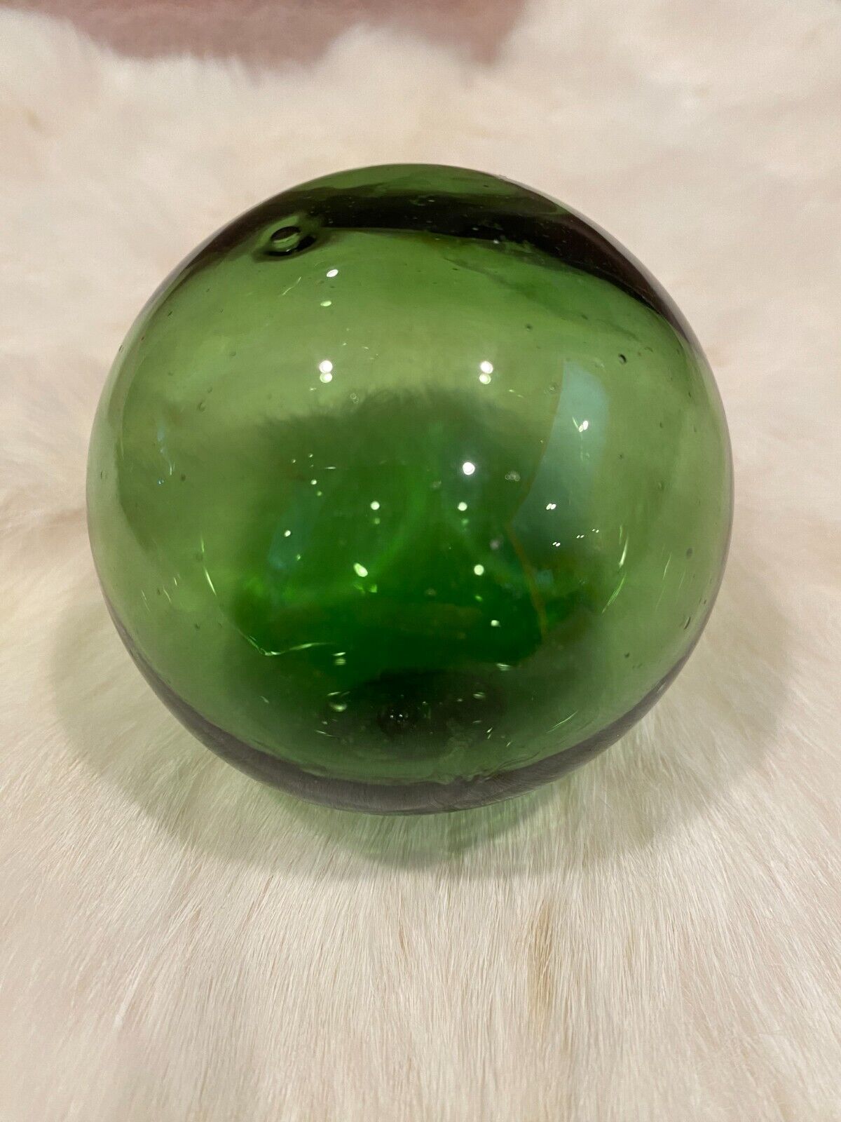 Japanese? Fishing Net Float Green Blown Glass Ball Bubble Suncatcher Globe 3
