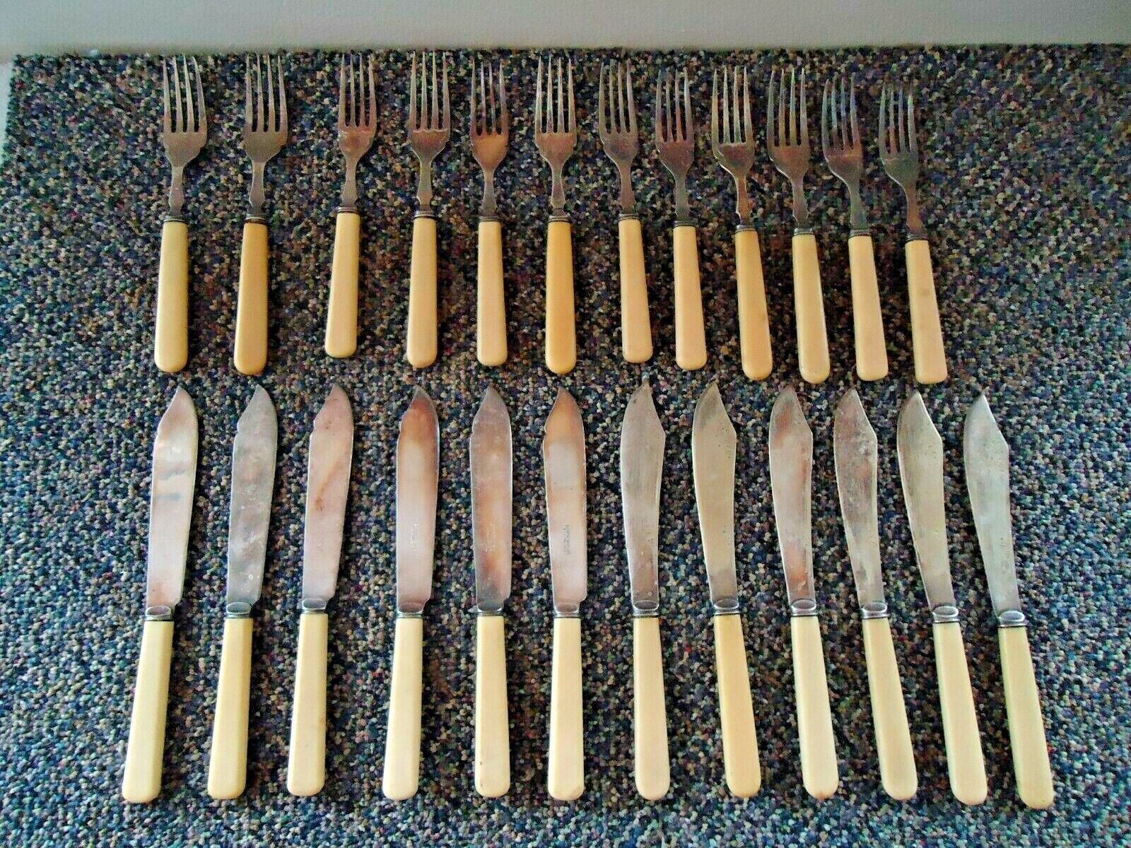 Vintage Mixed Lot Of 24 Zenith Silverplate / Other Fish Knives,Knives & Forks