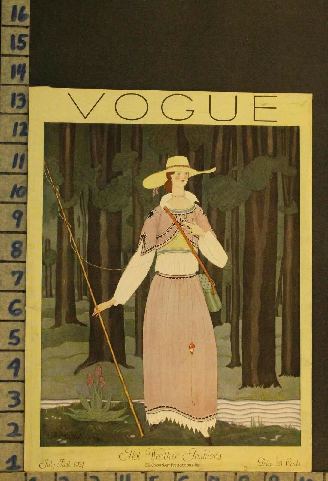 1924 SPORT WOMAN FISHING TACKLE AUTO FORD FASHION LEPAGE VOGUE COVER RH17