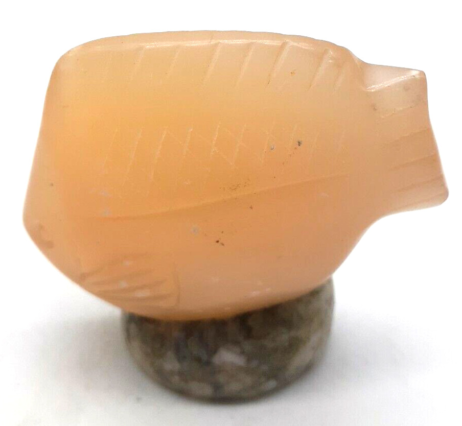 Vintage Yellow Jade Fish on Marble/Granite? Stand - Hand Carved Fish 2-1/2\