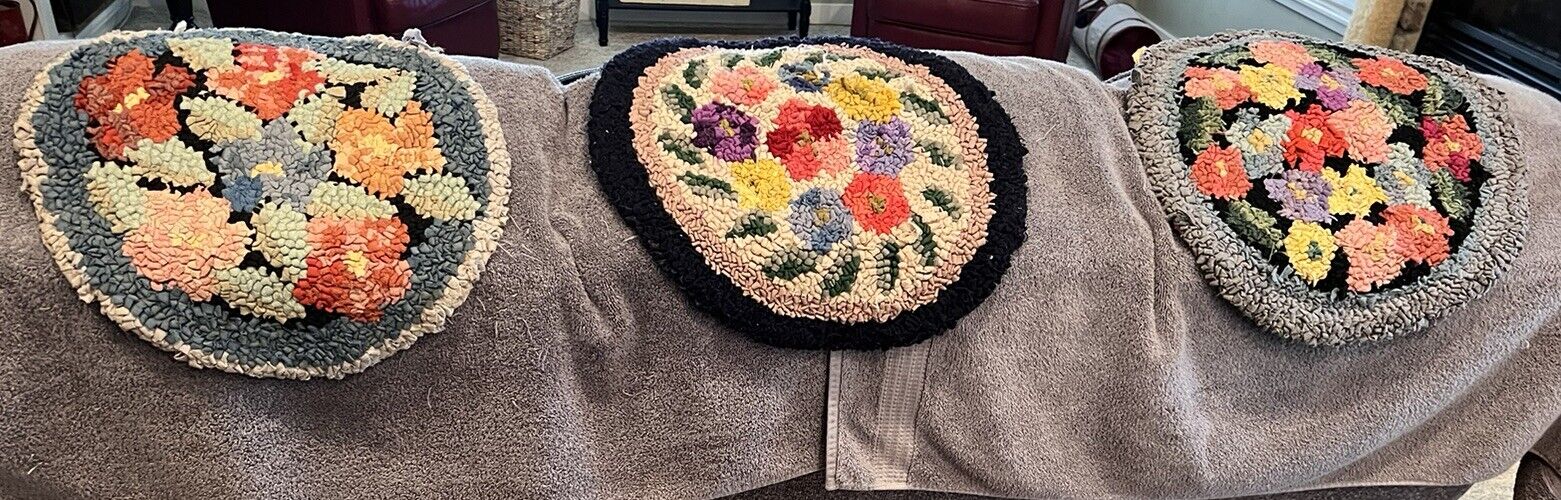 1880’s Hooked Rug Chair Pad From Connecticut Estate 