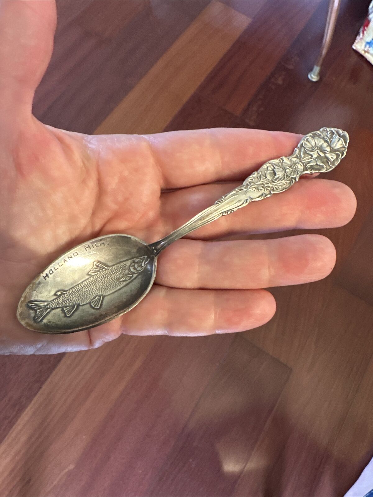 Vintage Souvenir Sterling Spoon Holland Michigan Trout