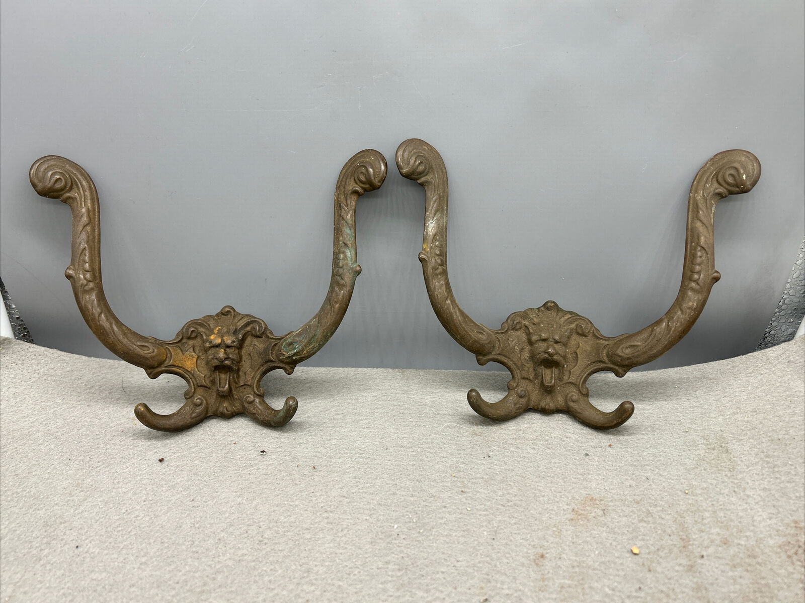 Antique Brass Devil Gargoyle Double Door/Coat Hook Art Nouveau Grotesque Vintage