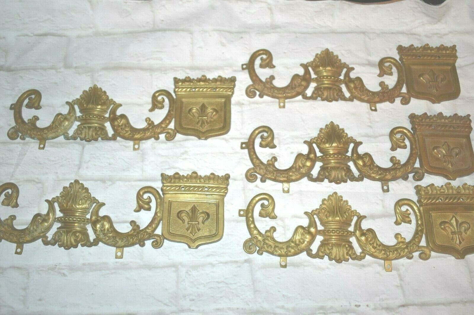 Antique French Fish Ornate Brass Decorative Plaques Hardware Lot of 5