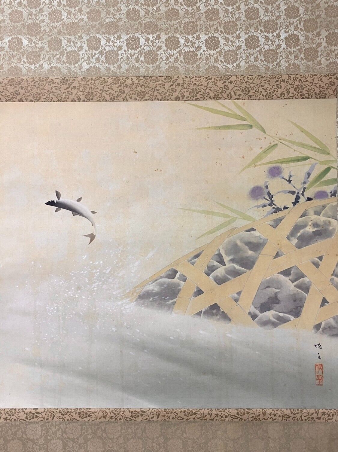 鮎(Ayu fish) by 山田帆丘(Hankyu Yamada)  Japanese hanging scroll KAKEJIKU #003