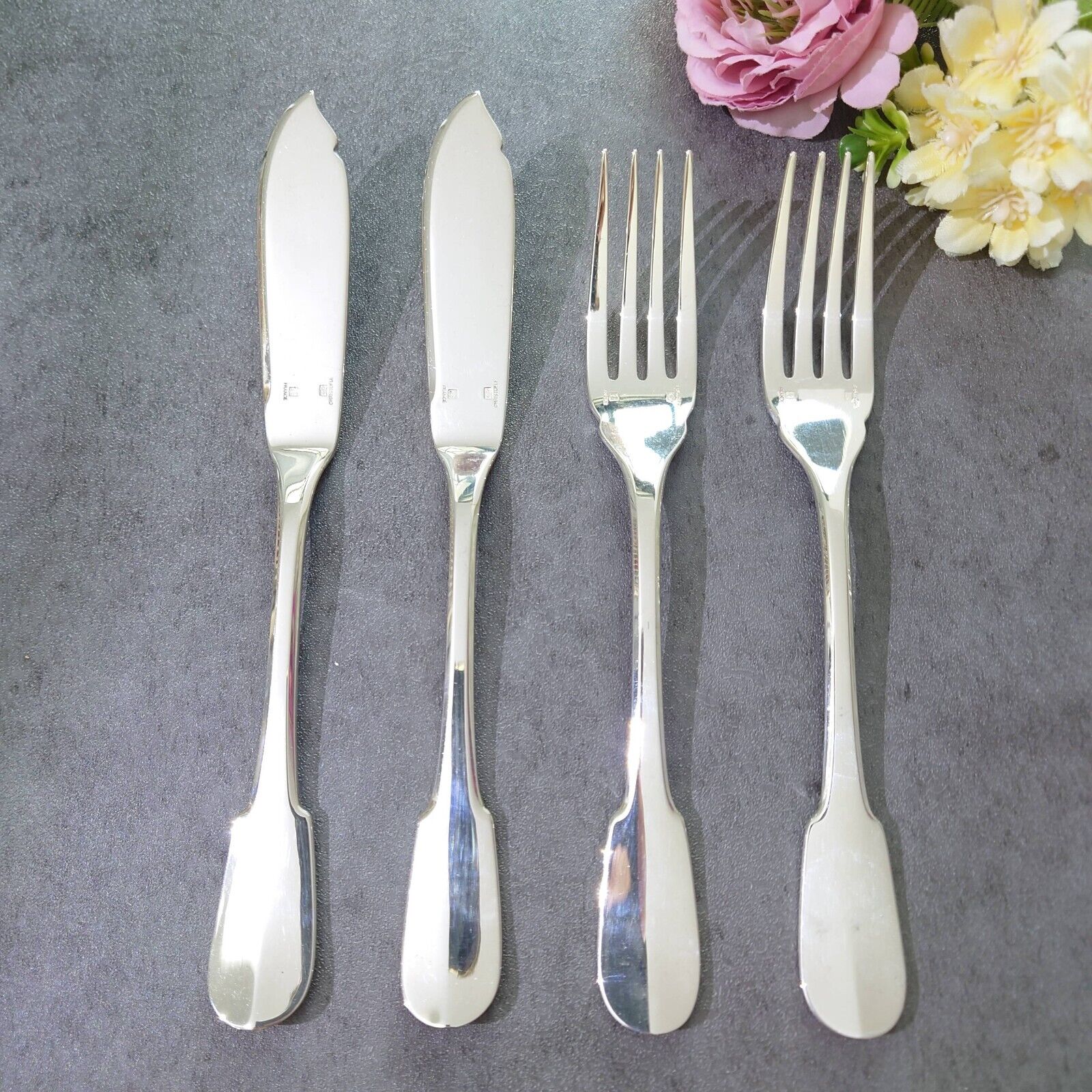 Christofle Cluny 4pcs Silverplate Flatware Fish Knife Fish Fork Excellent
