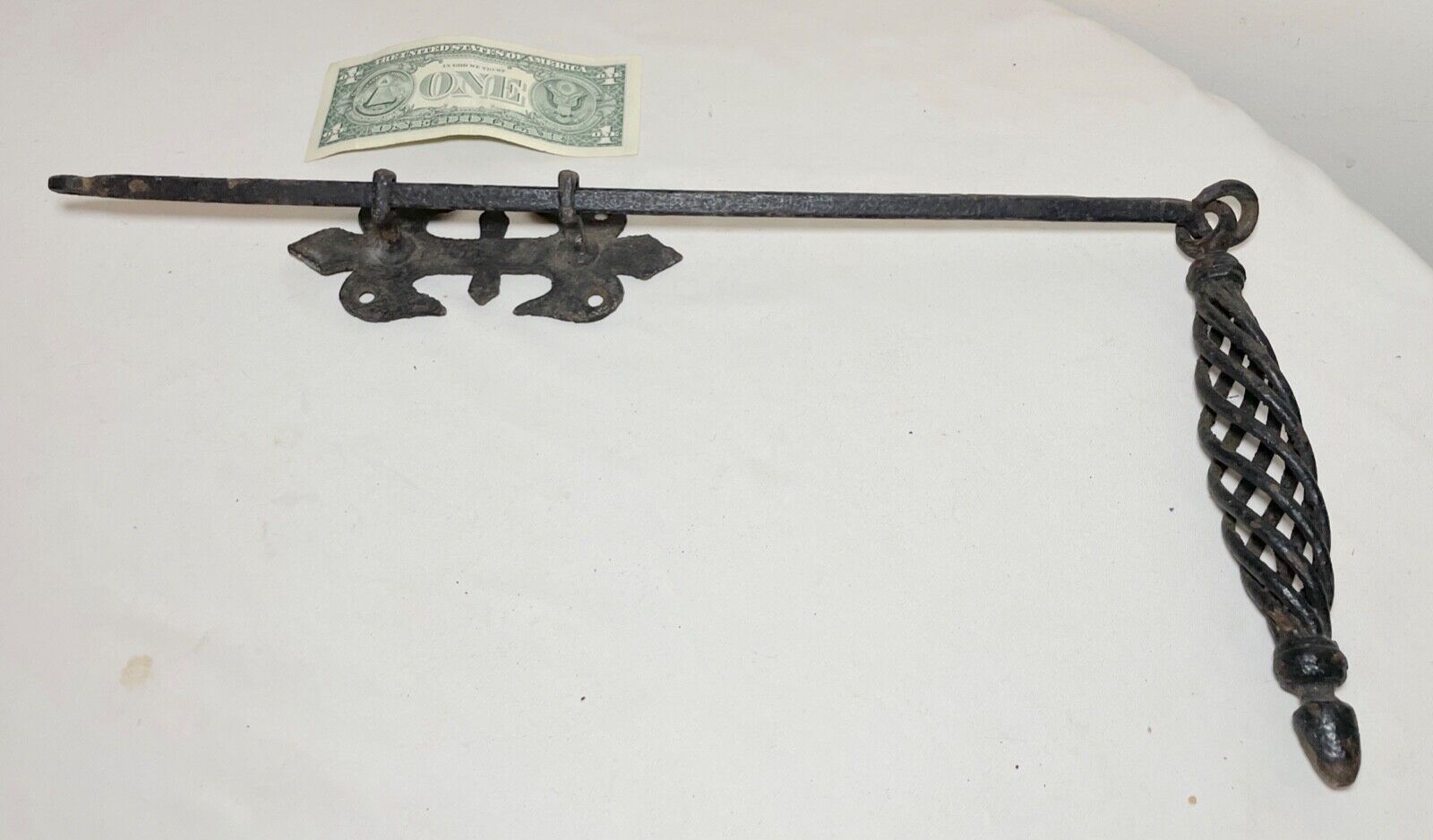 LARGE antique 18th century hand wrought iron firelace flue hook latch handle