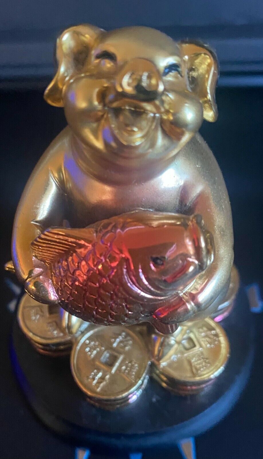 Lucky Gold Pig Holding A Gold Fish Luck, Fortune, Money