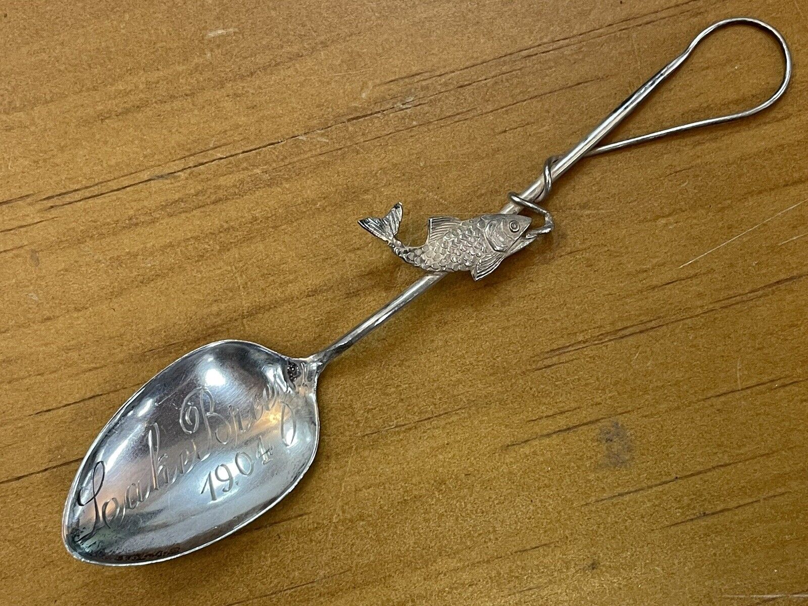 Sterling Silver Fish Fishing Pole Souvenir Spoon Engraved 3.4g 0.11ozt