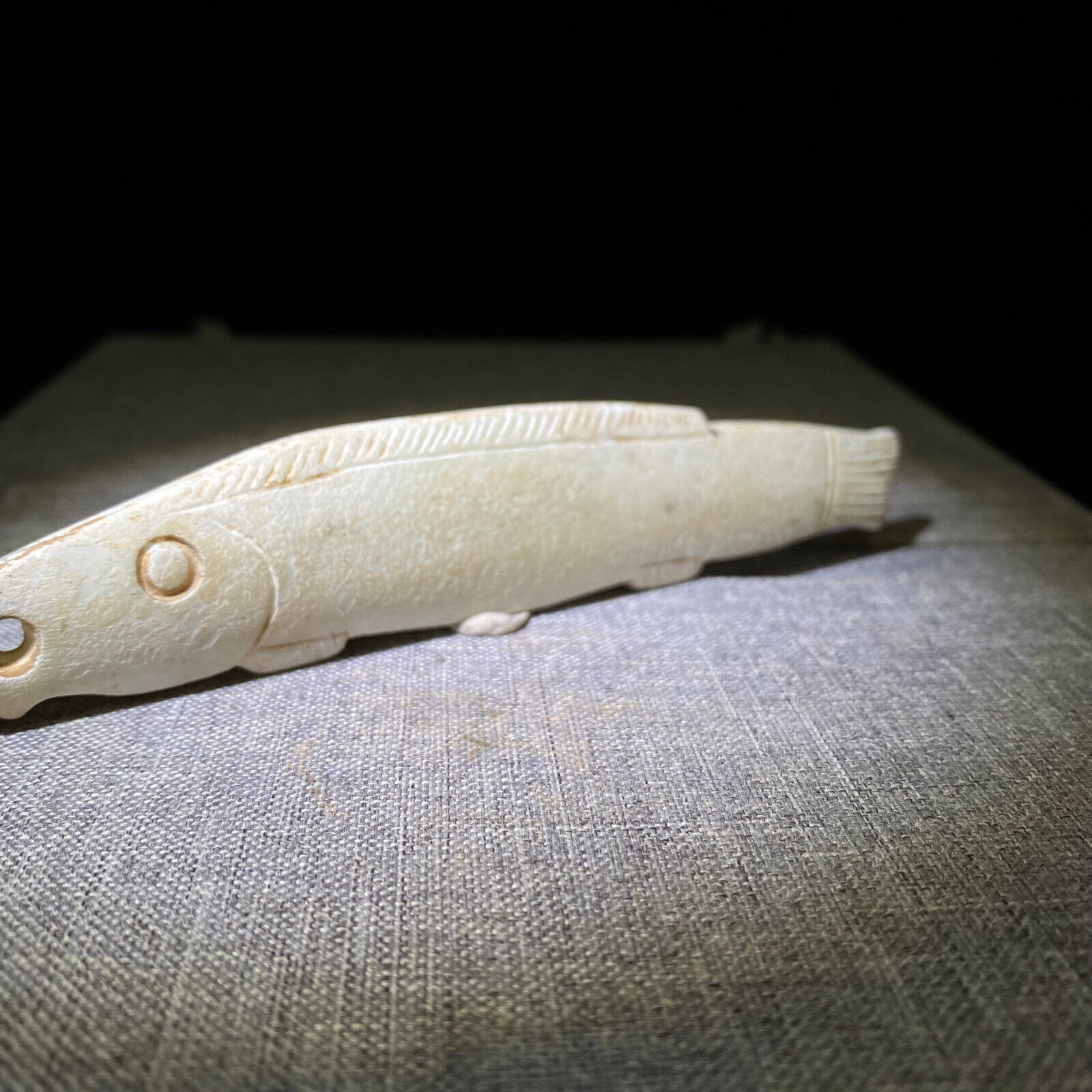 Old Chinese Hetian Jade Carving Dynasty Palace fish Statue