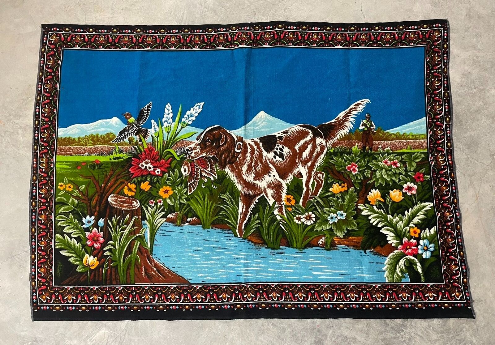 Pointer Bird Dog Tapestry Vintage Wall Hanging  Turkish ATC Cotton Hunter Stream
