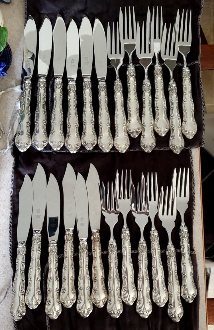Gorham Strasbourg Sterling Fish Set 12 Forks & 12 Knives