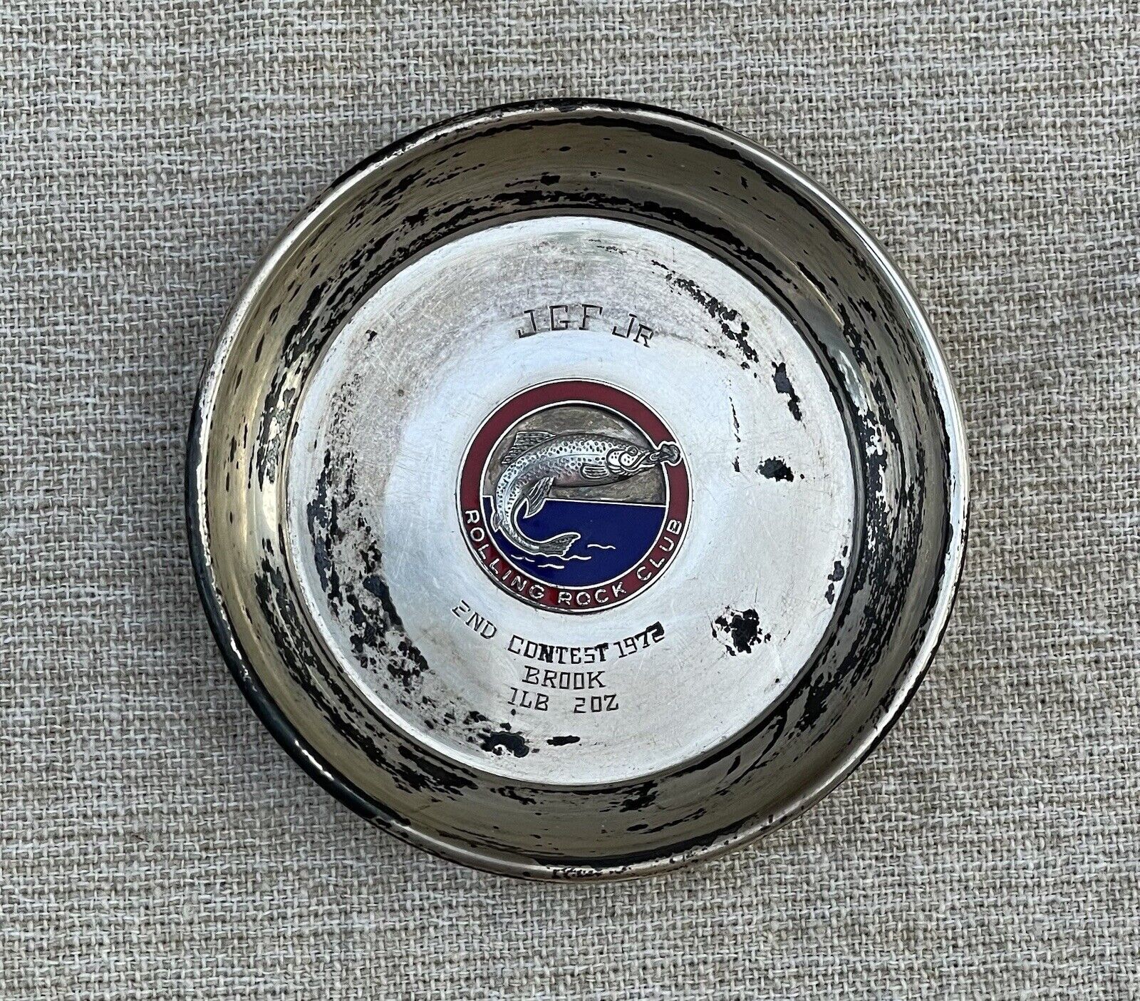 Rolling Rock Club Sterling Silver and Enamel Brook Trout Fishing Award Trophy