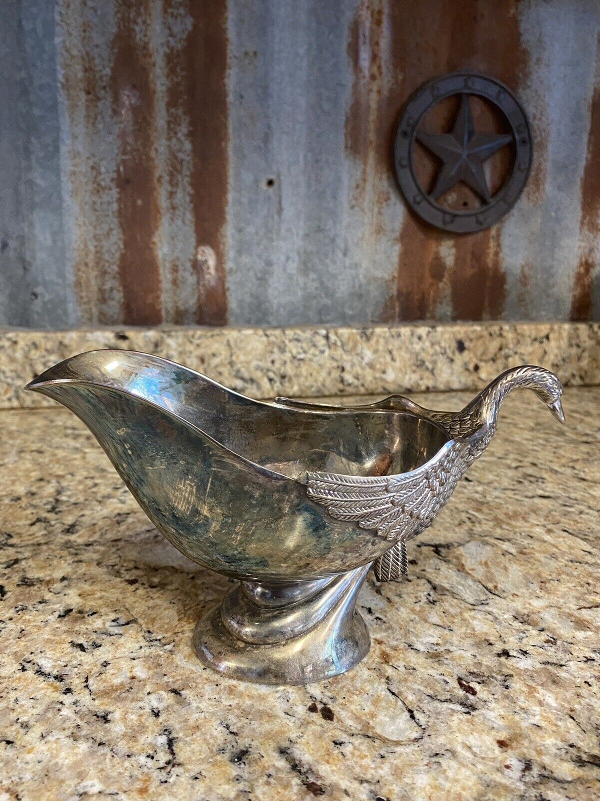 Silver Swan Gravy Boat - Vintage 1970s Silea of France Plated Service Dish