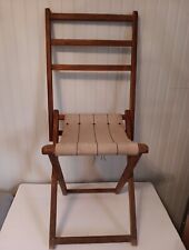 Antique Wood Burlap Fishing/Camp Folding Chair Stool Back Rest Solid Workmanship picture