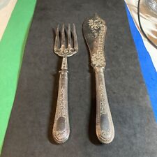 Vintage Antique Fish Serving Set Knife And Fork Silver plated  picture