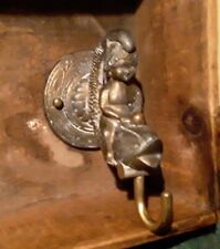 Vintage Solid Brass Nautical Cherub Koi Fish Wall Mounted Hook Hanger  picture